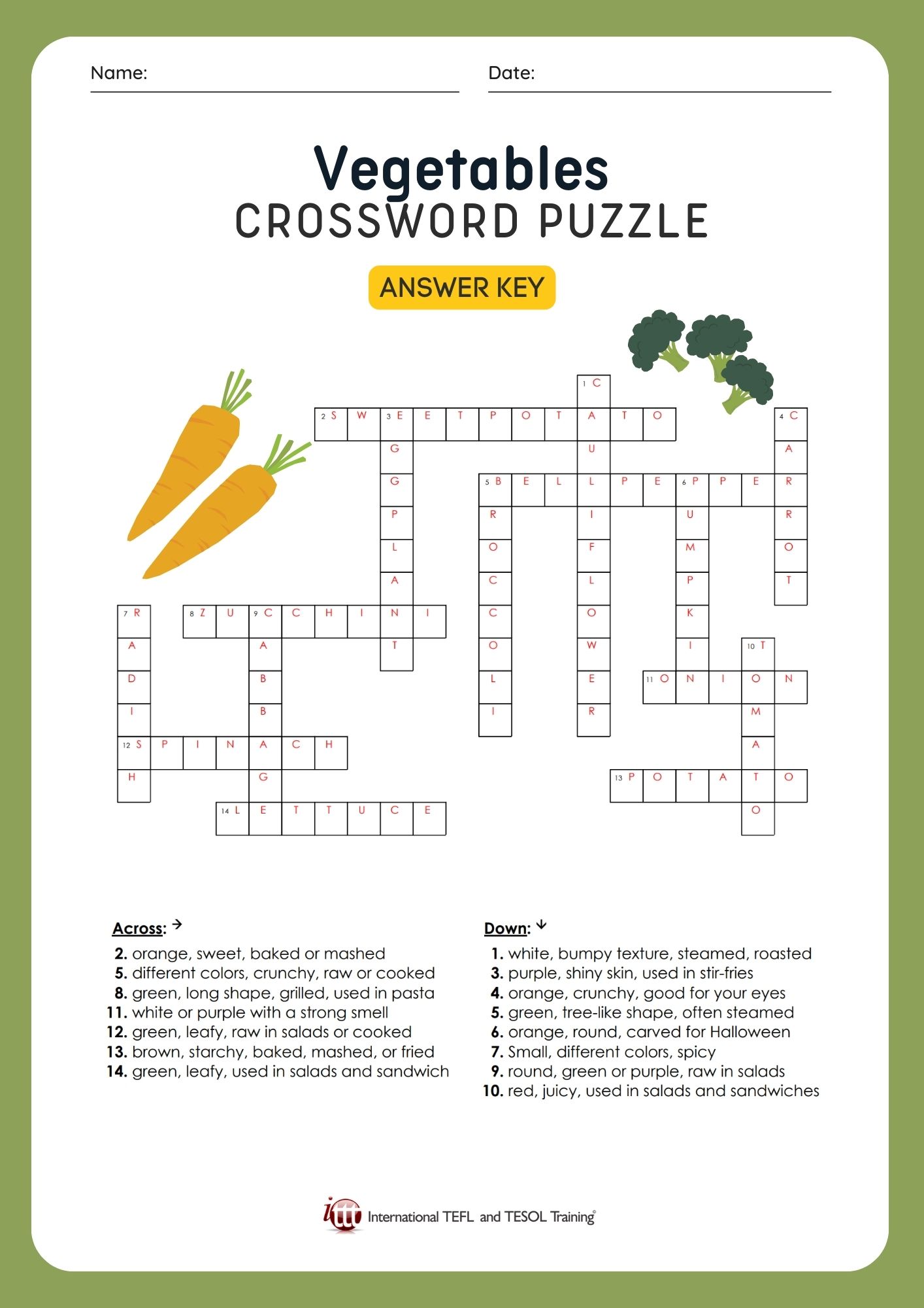Vegetable EFL Crossword Puzzle ️ ️ ️ ITTT